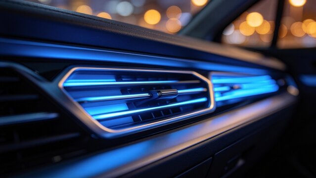 Car air vent with blue lighting