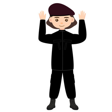 Female Correctional Officer Raising Hands Gesture Illustration