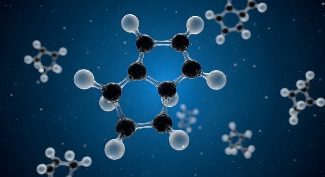 Three Dimensional Molecular Model Showing Benzene Ring Structure.