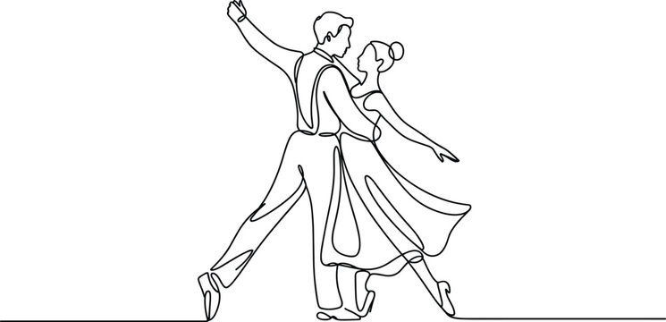 Couple dancing ballroom line art illustration romantic dance performance elegance movement partner waltz choreography graceful motion entertainment art