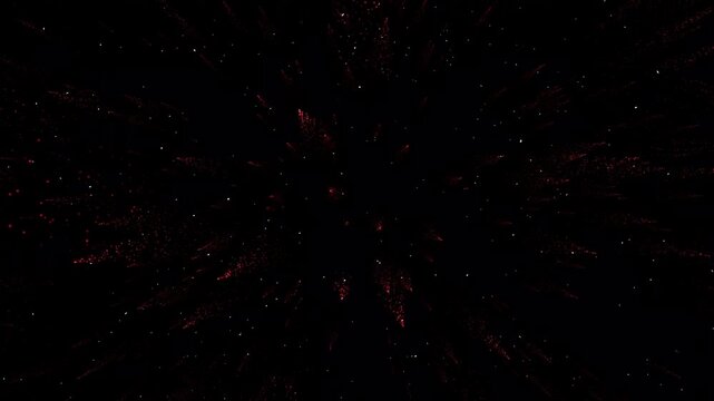Red sparkle dust burst, with sparkling particle trails and radiant light beams, bursting outwards on a black background for awards night, gala events and premium intro sequences,4k.