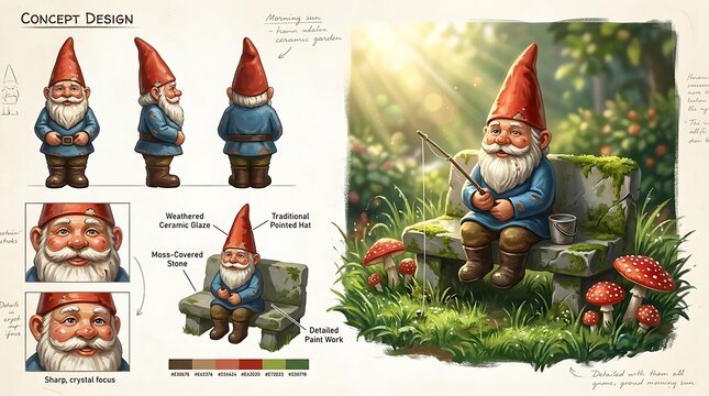Traditional garden gnome concept design for character art