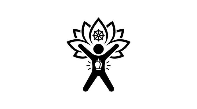 Zen Lifestyle Symbol Person with Lotus Dharma Wheel and Lantern