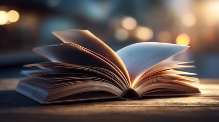 Naklejka premium Open Book with Soft Pages and Gentle Light Illuminating the Scene