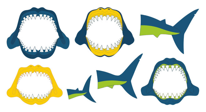 Shark Jaws and Fins Cartoon Illustration Set