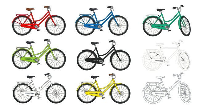 Retro Bicycle Collection: Red, Blue, Green, Yellow, Black, and Outline Styles