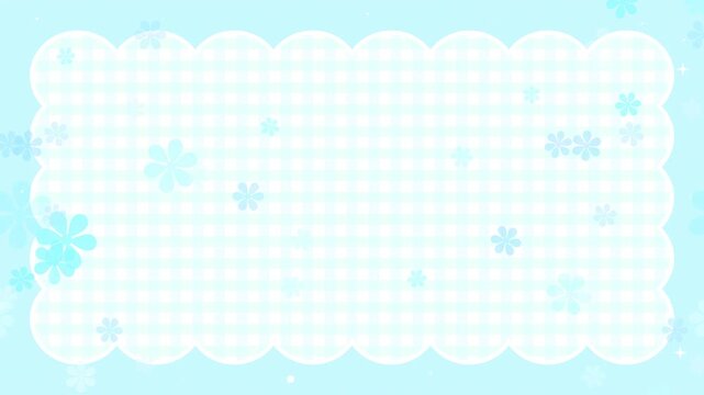 Cute checkered background with floating flowers seamless loop animation light blue pastel aesthetic