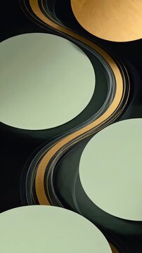 Abstract design with large pale circles and a flowing golden wave