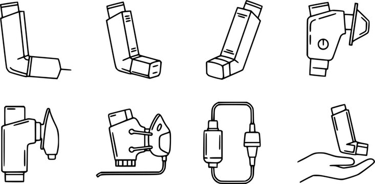 Inhaler icon vector collection, illustration logo template in trendy thin line editable strokes style.
