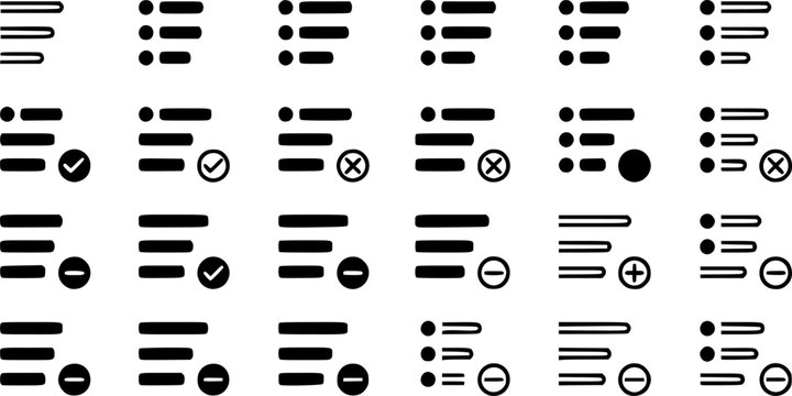 Bulleted list icon Collection for mobile and web apps. Editable stroke line and glyph icons.
