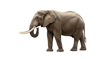 Obraz premium Majestic African Elephant Standing Tall on White Background.