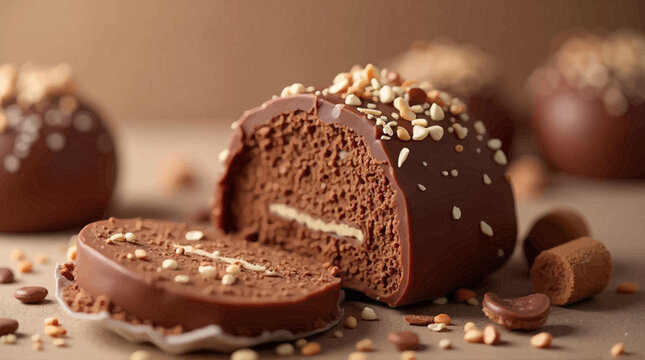 Rich chocolate dessert with crunchy nut sprinkles and a creamy layered interior