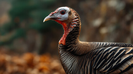 Fototapeta premium Wild turkey bird feather beak red head