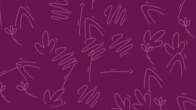 Purple background with light pink abstract designs  squiggles, arrows. Suitable for creative projects, presentations, and marketing materials.