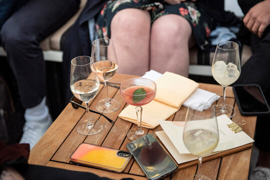 Bar table with Cocktails and Menus Outside 