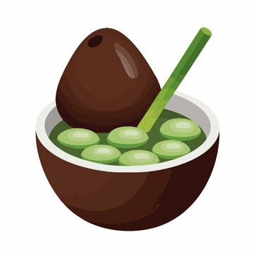 Detailed Flat Illustration of Es Dawet Dessert Drink with Bowl