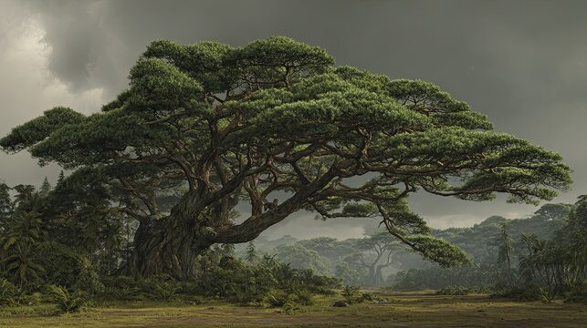 Monkey Pod Tree - Dramatic Thunderstorm Landscape