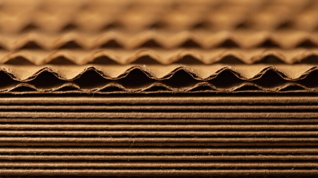 Stack of brown corrugated cardboard sheets with visible texture and layers for packaging, shipping, and industrial use in warehouse or factory environment.