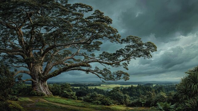 Kauri Tree - Dramatic Thunderstorm Landscape Green