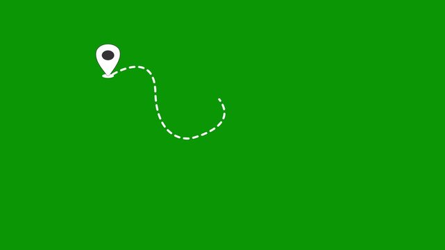 Flight navigation animation, dotted travel route with plane icon, two pins connection path, green background clean minimal motion graphics, seamless loop 4k animation.