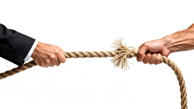Two hands pulling a rope in tug of war