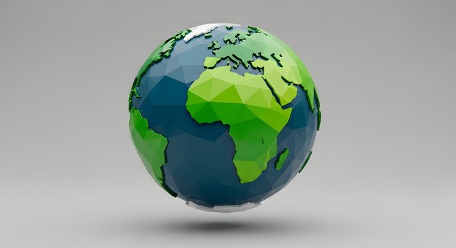 Low poly green and blue globe on gray background