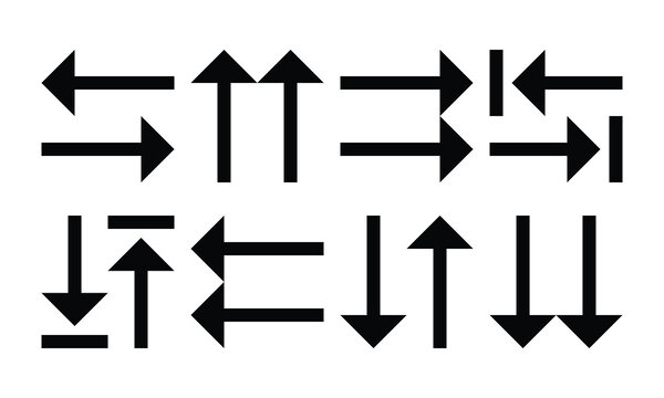 Black Multi-Arrow Vector Icons: Double Triple Quadruple Heads, Clustered Directional Elements