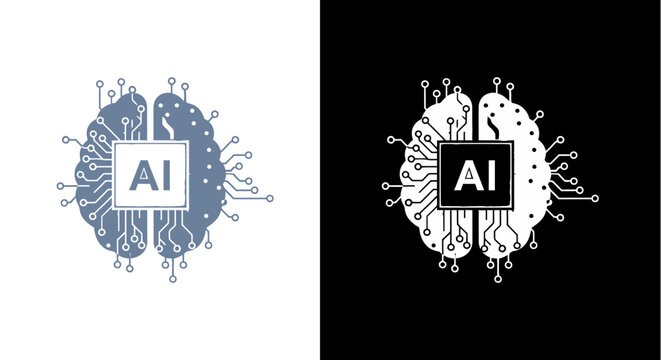 Artificial Intelligence Brain Circuitry Logos.