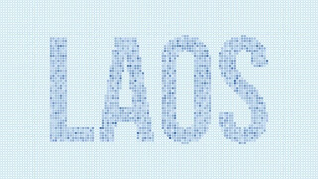 Laos dotted map animation. Digital style shape of the country. Laos shape and title dots appear with bulb flickering effect. Intro, outro, logo, title video.