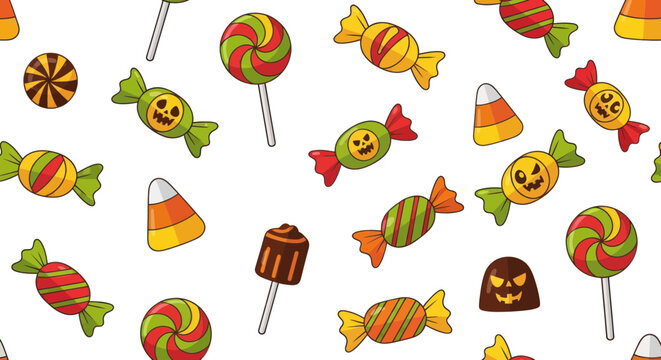 Halloween Candy Assortment - Spooky Sweets and Lollipops Pattern