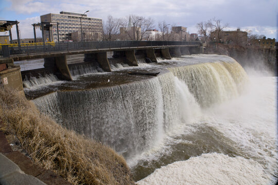 Waterfalls falling into a river
