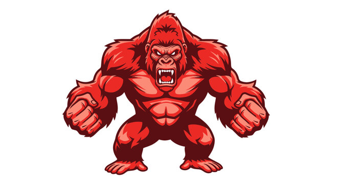 Aggressive Red Gorilla Mascot Fierce Roaring and Ready to Fight