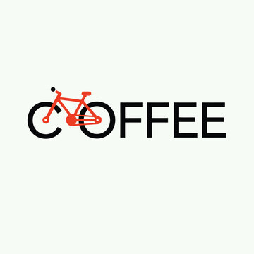 Creative Coffee Logo Design with Red Bicycle Integrated into Typography on White Background