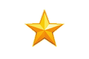Obraz premium Golden star pixel art icon representing achievement, reward, success, quality, rating, and victory
