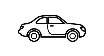 Obraz premium Minimalist Black Outline Car Icon. Simple Vector Illustration of a Generic Sedan Vehicle from Side View. Transport Graphic Element.