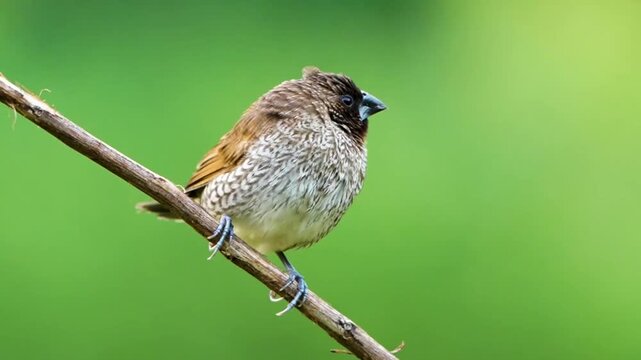 Scaly-breasted Munia Bird Resting on Wood Branch in Nature