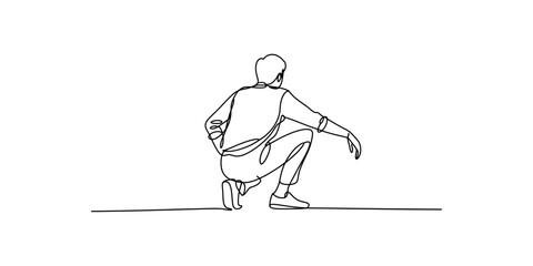 Fototapeta premium A single continuous line drawing of a person crouching down while looking at something on ground Vector, illustration