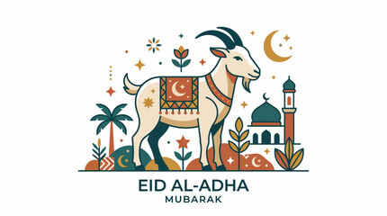 Fototapeta premium Eid Al Adha Mubarak Goat Illustration Vector