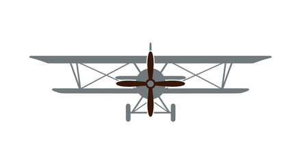 Flat vector illustration of a vintage biplane propeller airplane from the front view. © Naswi