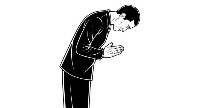 Man in suit bowing respectfully forward.