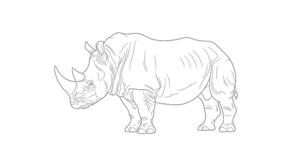 Fototapeta premium Simple Line Art Rhinoceros Isolated on White Background