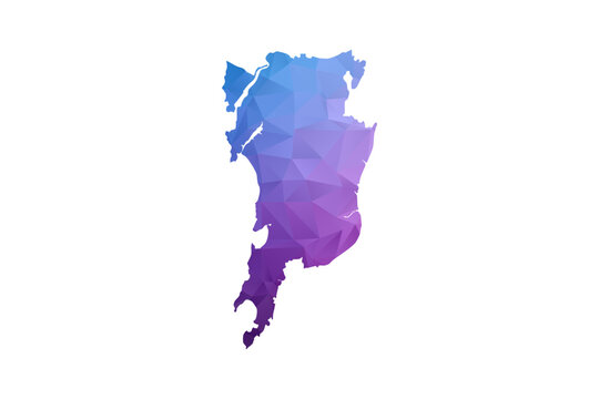 Mumbai Map - Polygon Style Vector Illustration in Blue and Purple Gradient, Low Poly Geometric Design, Isolated on White Background, Ideal for Infographics and Learning Materials.