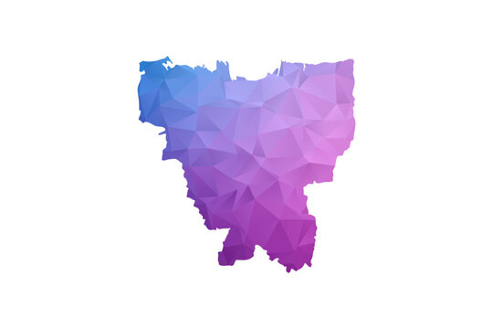 Jakarta Map - Polygon Style Vector Illustration in Blue and Purple Gradient, Low Poly Geometric Design, Isolated on White Background, Ideal for Infographics and Learning Materials.