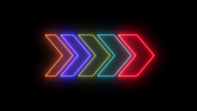 Colorful Neon Arrow Chevron Flicker Effect Moving Forward Direction Speed Motion Animation 4K