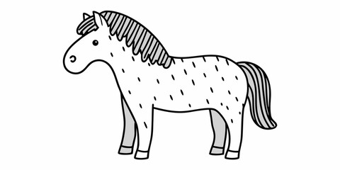 Simple line drawing of a white horse with a dark mane and tail © Subarna