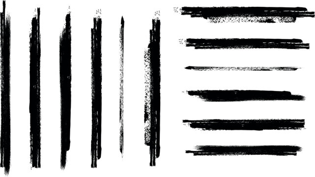 Black brush strokes on white background for design and illustration various thick and thin lines