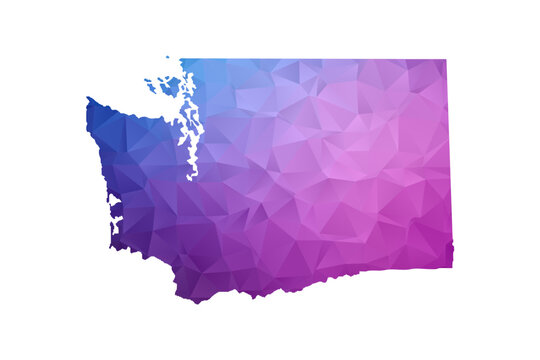 Washington Map - Polygon Style Vector Illustration in Blue and Purple Gradient, Low Poly Geometric Design, Isolated on White Background, Ideal for Infographics and Learning Materials.