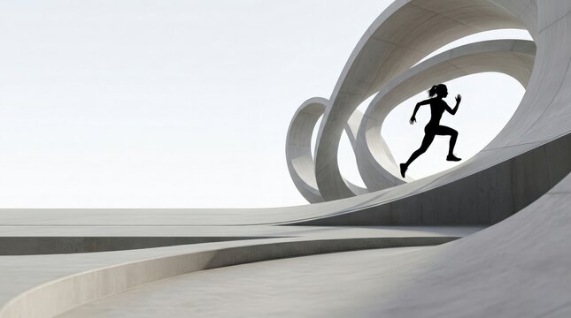 Abstract commercial background featuring runner crossing sculptural curves