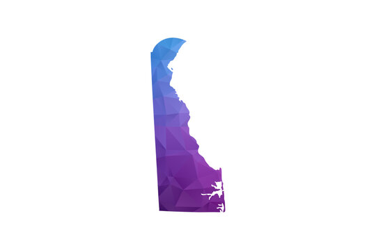 Delaware Map - Polygon Style Vector Illustration in Blue and Purple Gradient, Low Poly Geometric Design, Isolated on White Background, Ideal for Infographics and Learning Materials.