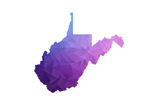 West Virginia Map - Polygon Style Vector Illustration in Blue and Purple Gradient, Low Poly Geometric Design, Isolated on White Background, Ideal for Infographics and Learning Materials.